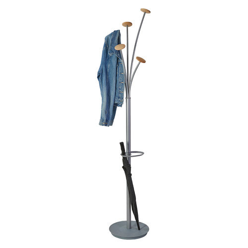Close-up of five wooden coat hooks with rounded tips on Alba Festival Coat Rack