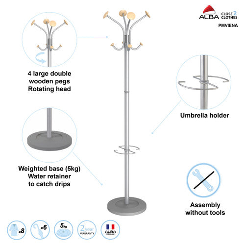 Alba Stily coat rack showing integral umbrella holder at base