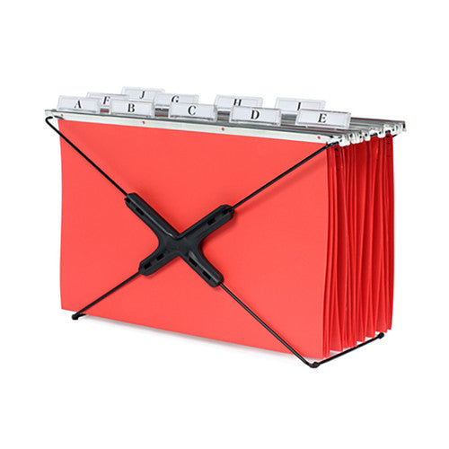 Arnos E210 Eco-Tidy desktop suspension file rack holding A4 and foolscap files with wire runners and rubber feet