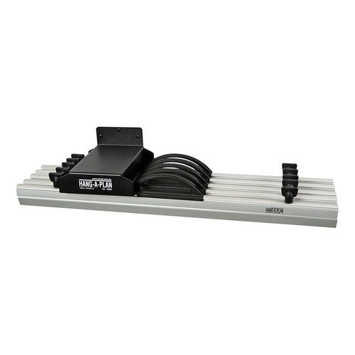 Front view of Arnos D064 wall-mounted plan rack showing nylon-coated rail