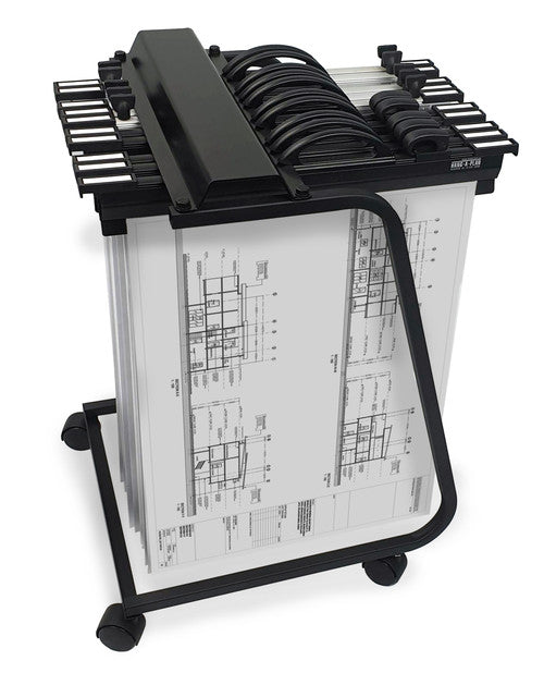 Front view of the Arnos Hang-A-Plan A2 trolley showing open binder access