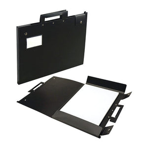 Arnos D410 black rigid A3 portfolio folder with carry handle, compatible with Hang-A-Plan trolleys and wall racks