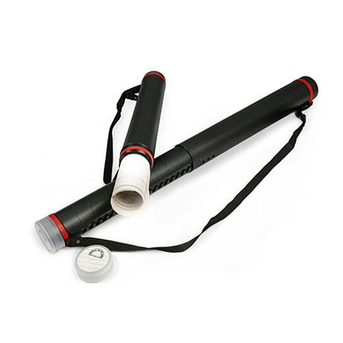 Arnos D400 Roll-A-Plan telescopic plan tube extended to full length with adjustable carry strap attached, 90mm diameter plastic construction