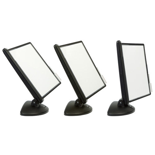 Close-up of anti-glare A4 pockets and adjustable index tabs on the Arnos B020