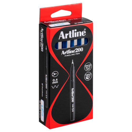 Artline 200 Bright Fineliner Pen 0.4mm Light Blue Box of 12