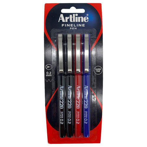 Artline 220 Fineliner Pen 0.2mm Assorted Colours Hangsell Pack of 4 - image 1