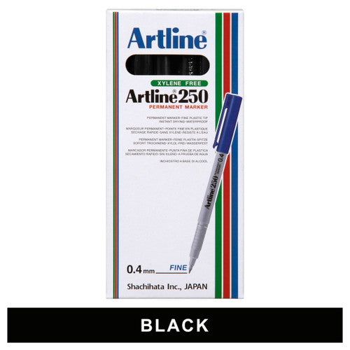 Artline 250 Permanent Marker 0.4mm Plastic Nib Black Box of 12 - image 1