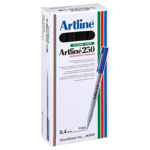 Artline 250 Permanent Marker 0.4mm Plastic Nib Black Box of 12 - image 2