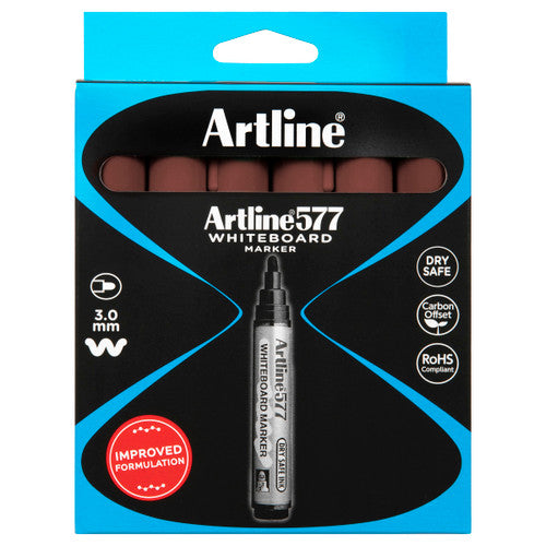 Artline 577 Whiteboard Marker 3mm Bullet Nib Brown Box of 12 - image 1