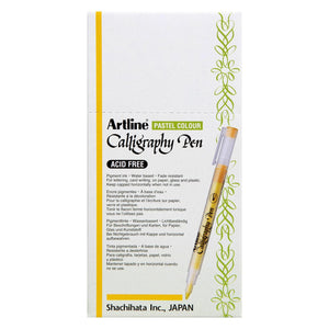 Front of an Artline Pastel Colour Calligraphy Pen box (pastel lime green listing), printed Acid Free