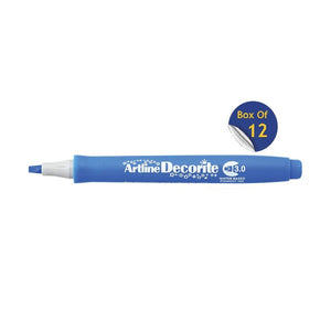 Artline Decorite 3.0mm Blue marker, uncapped, with a Box Of 12 badge