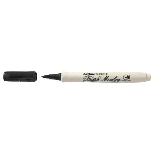Artline Supreme Brush Marker in black with the cap removed to show the brush tip