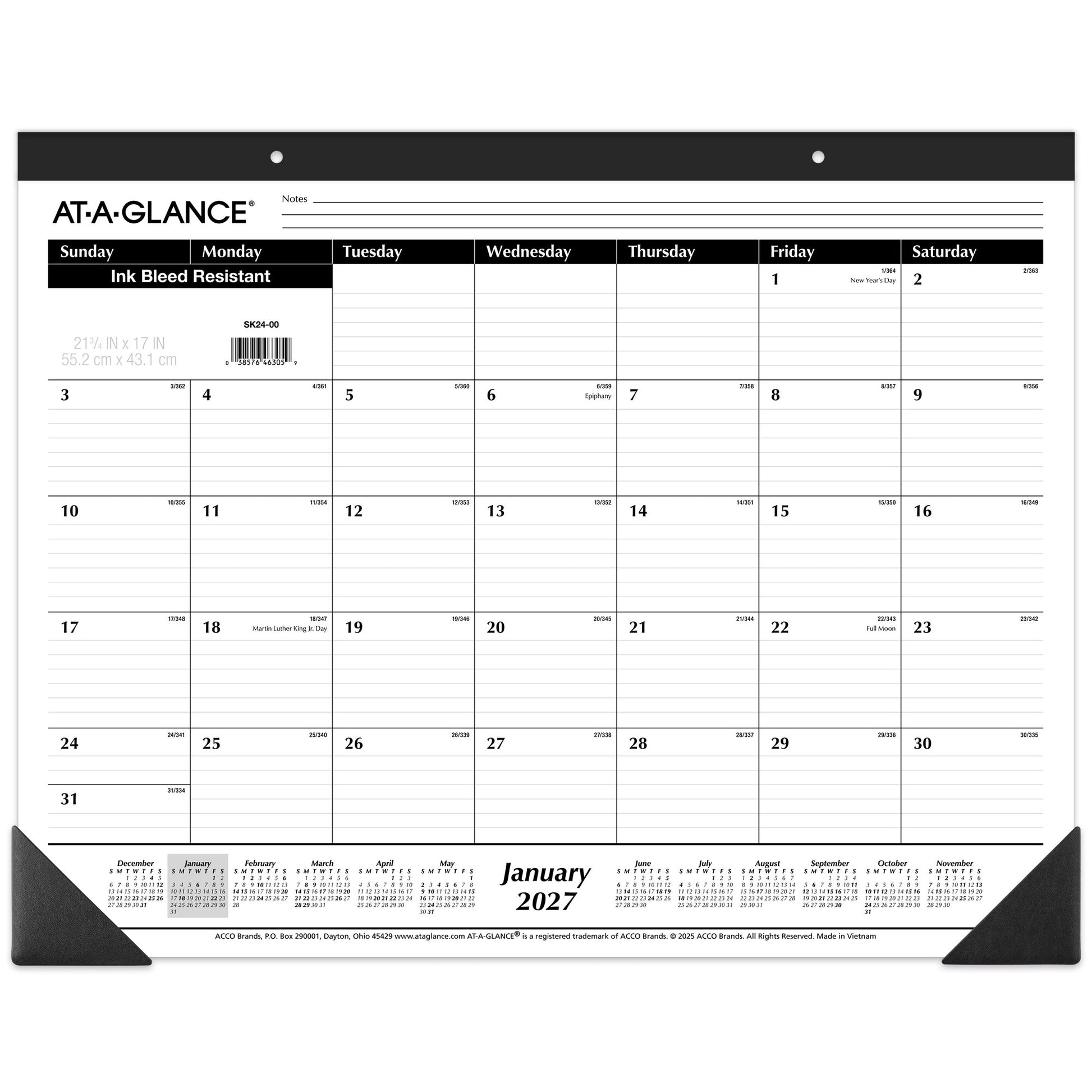At-A-Glance Recycled Monthly Desk Pad 2027 552 x 431mm shown front on, the printed 2027 planning grid, photographed flat against a plain background.