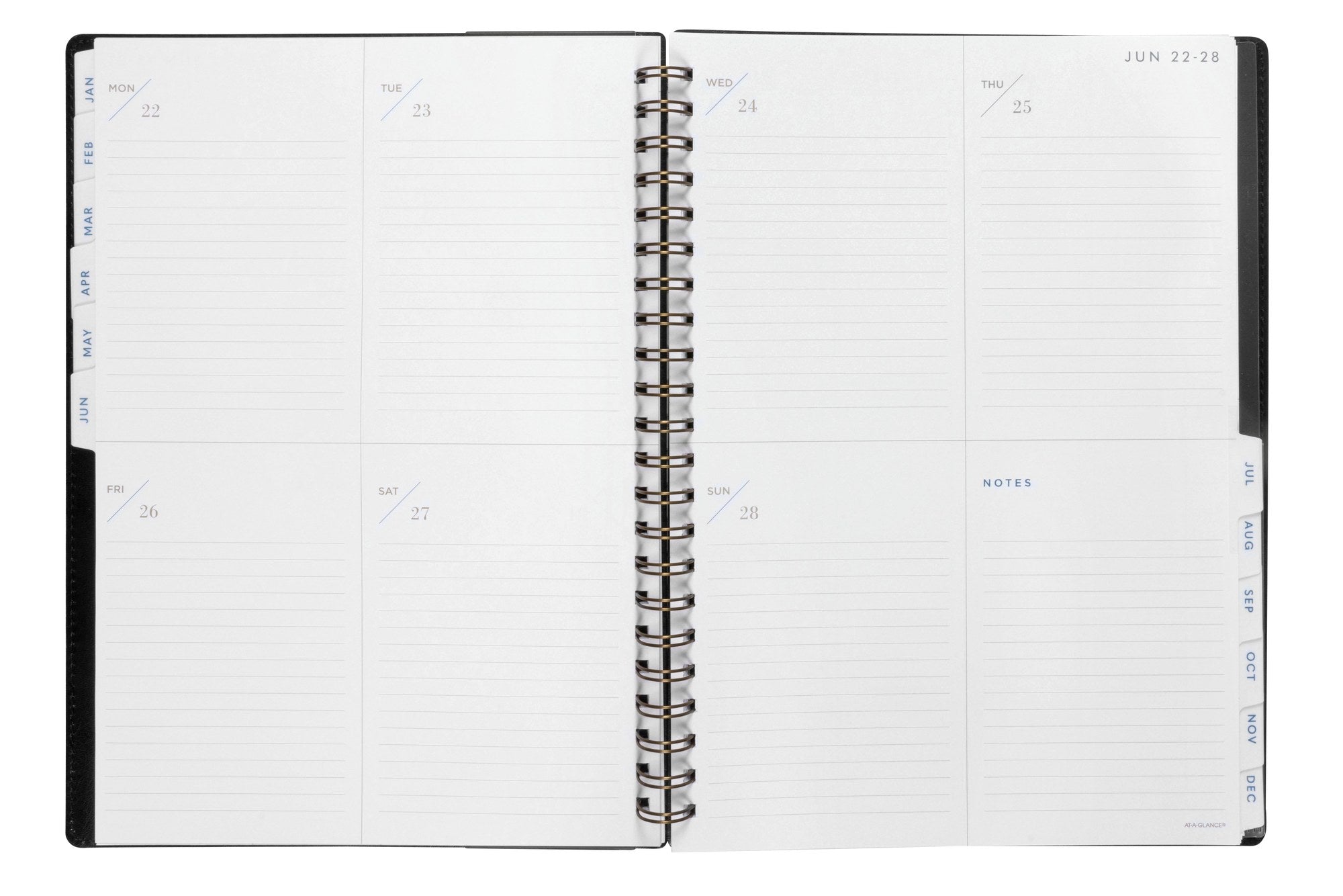 At-A-Glance Signature Diary 2027 A4 Week To View Black opened to show the printed week to view interior pages and the dated planning grid.
