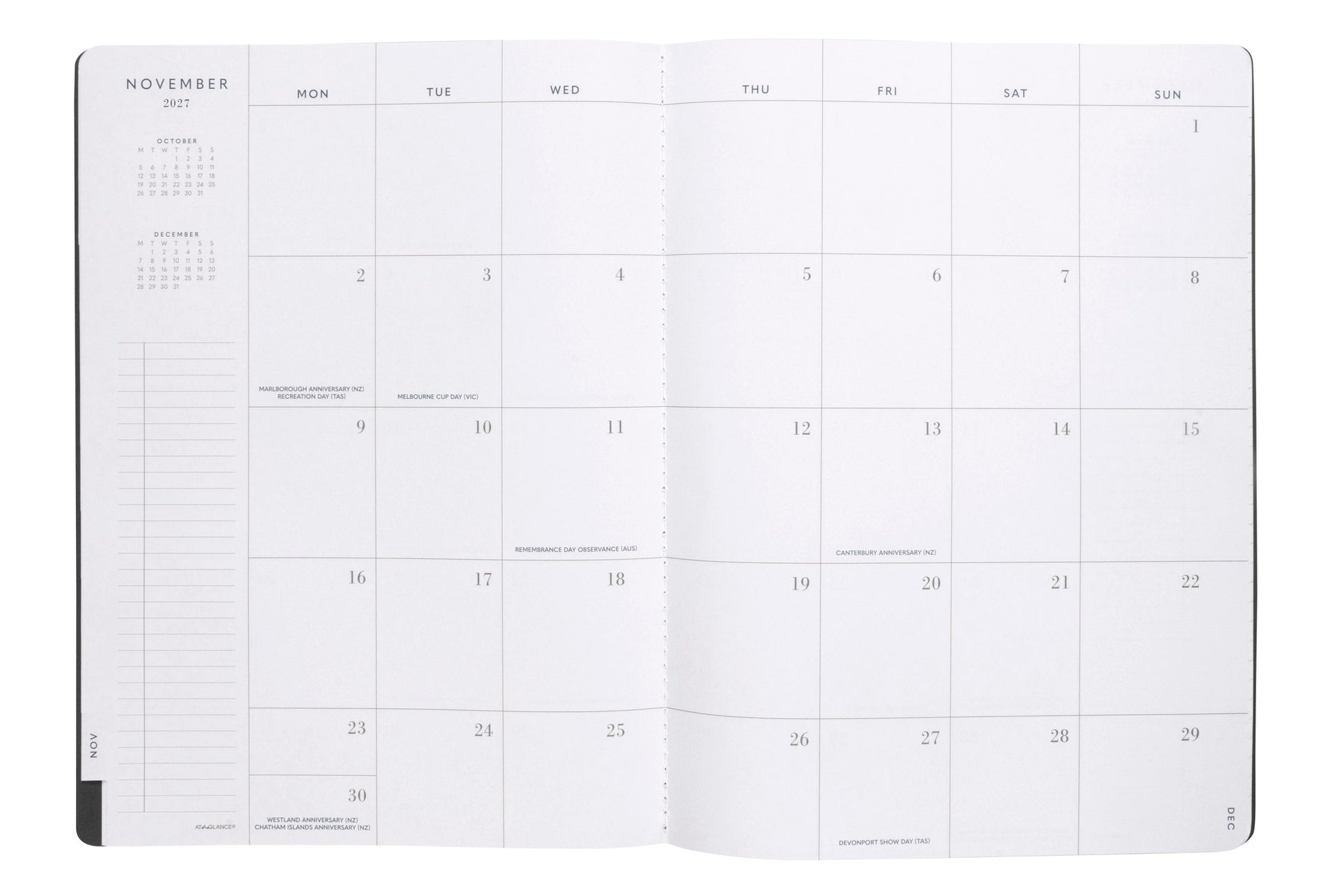 At-A-Glance Signature Diary 2027 A4 Month To View Black shown front on, the black cover, closed flat against a plain background.