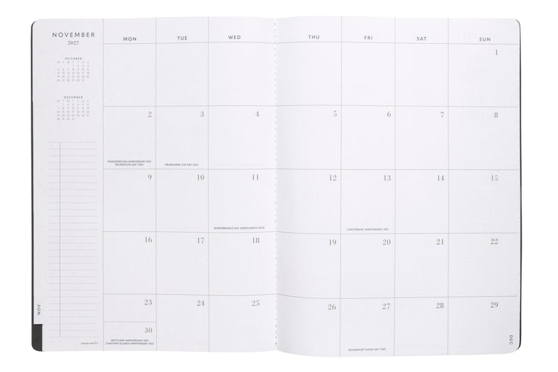 At-A-Glance Signature Diary 2027 A4 Month To View Black shown front on, the black cover, closed flat against a plain background.