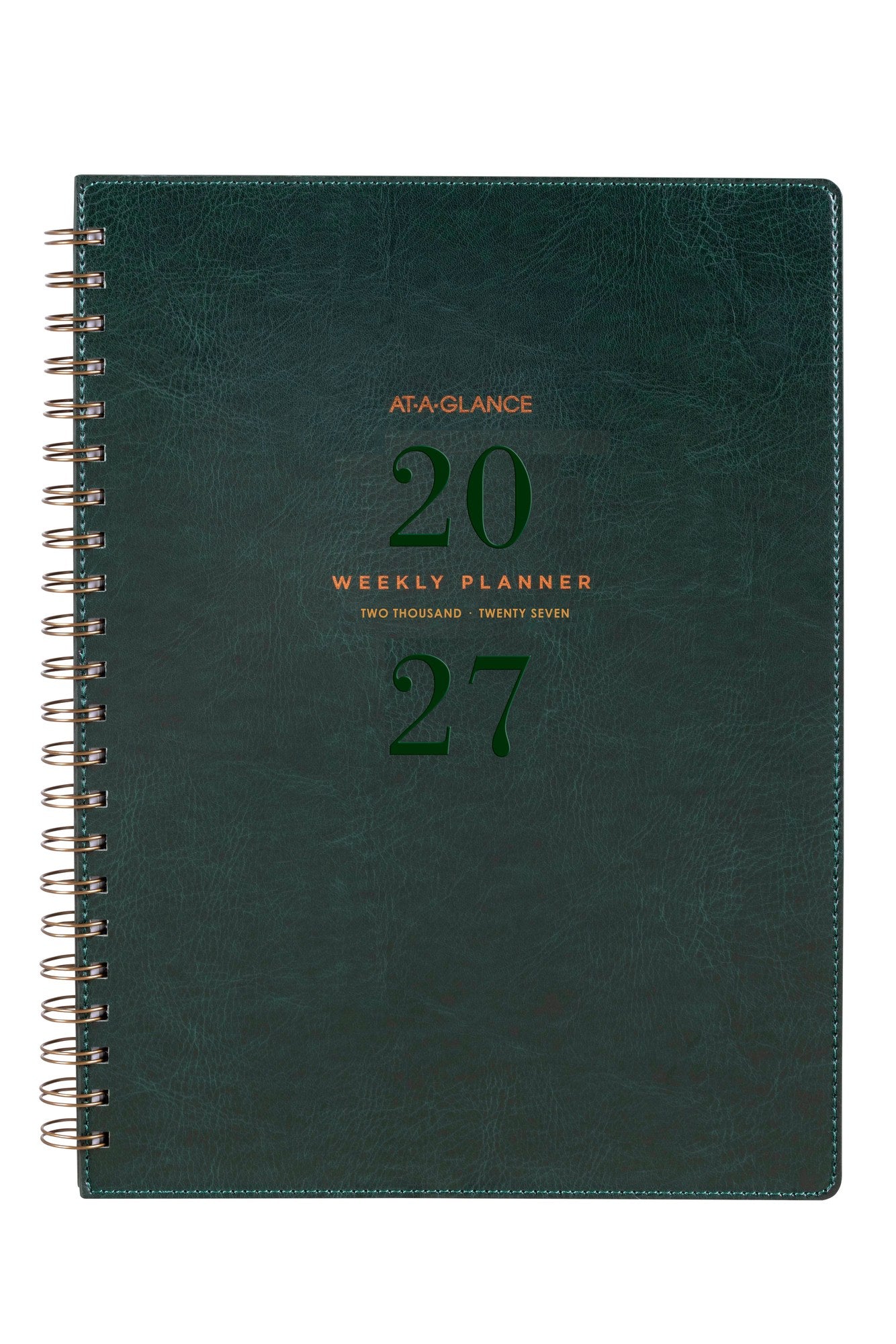 At-A-Glance Signature Diary 2027 A4 Week To View Green shown front on, the green cover, closed flat against a plain background.