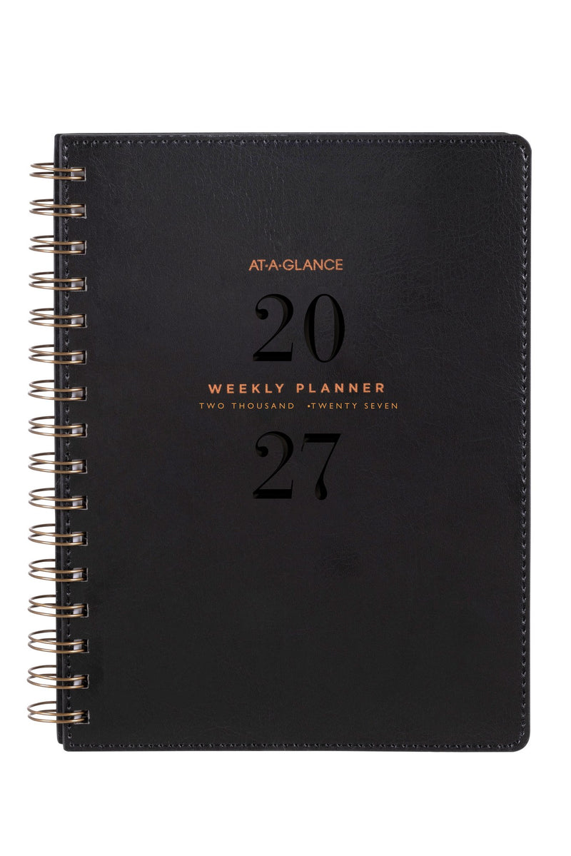 At-A-Glance Signature Diary 2027 A5 Week To View Black shown front on, the black cover, closed flat against a plain background.