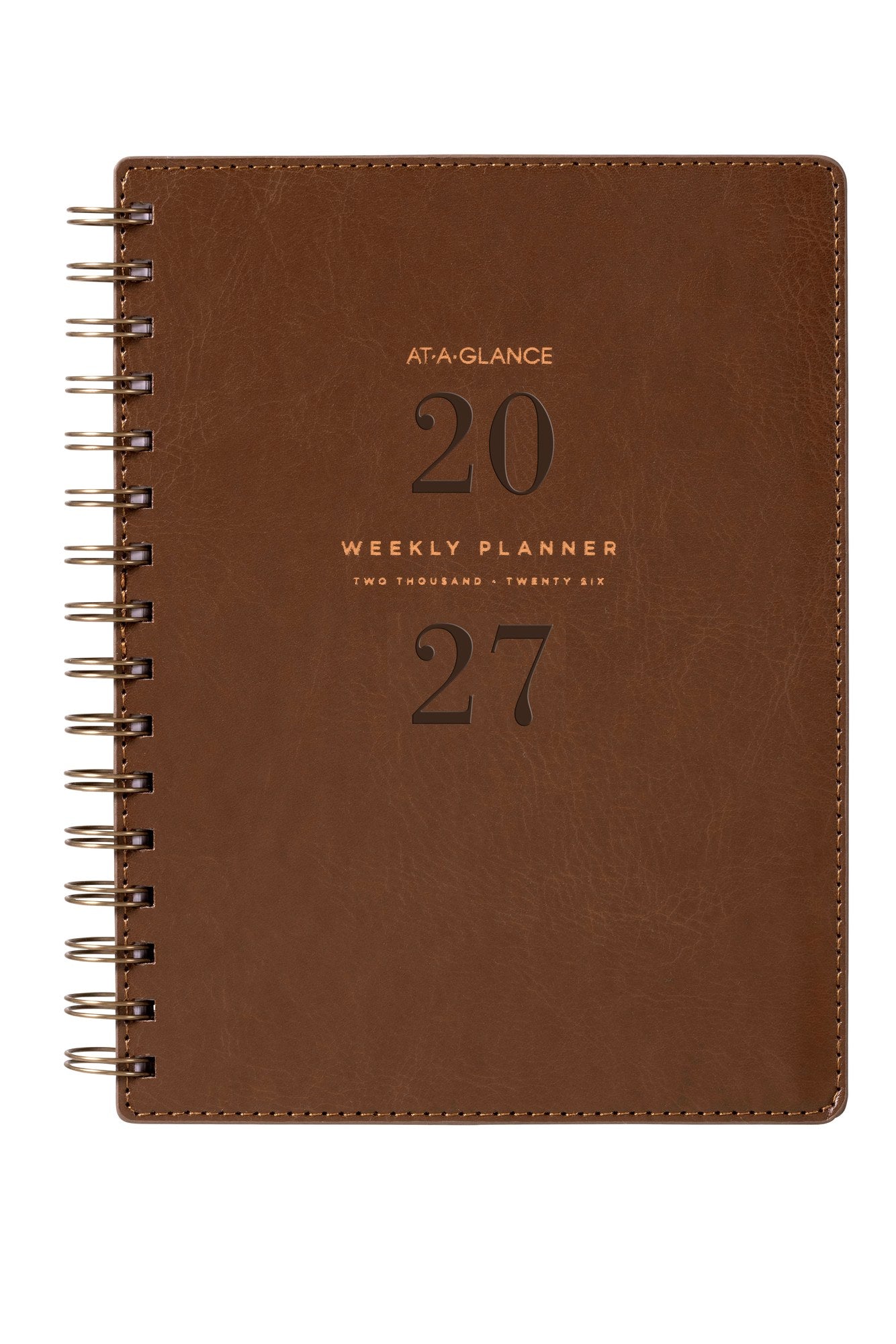 At-A-Glance Signature Diary 2027 A5 Week To View Brown shown front on, the brown cover, closed flat against a plain background.