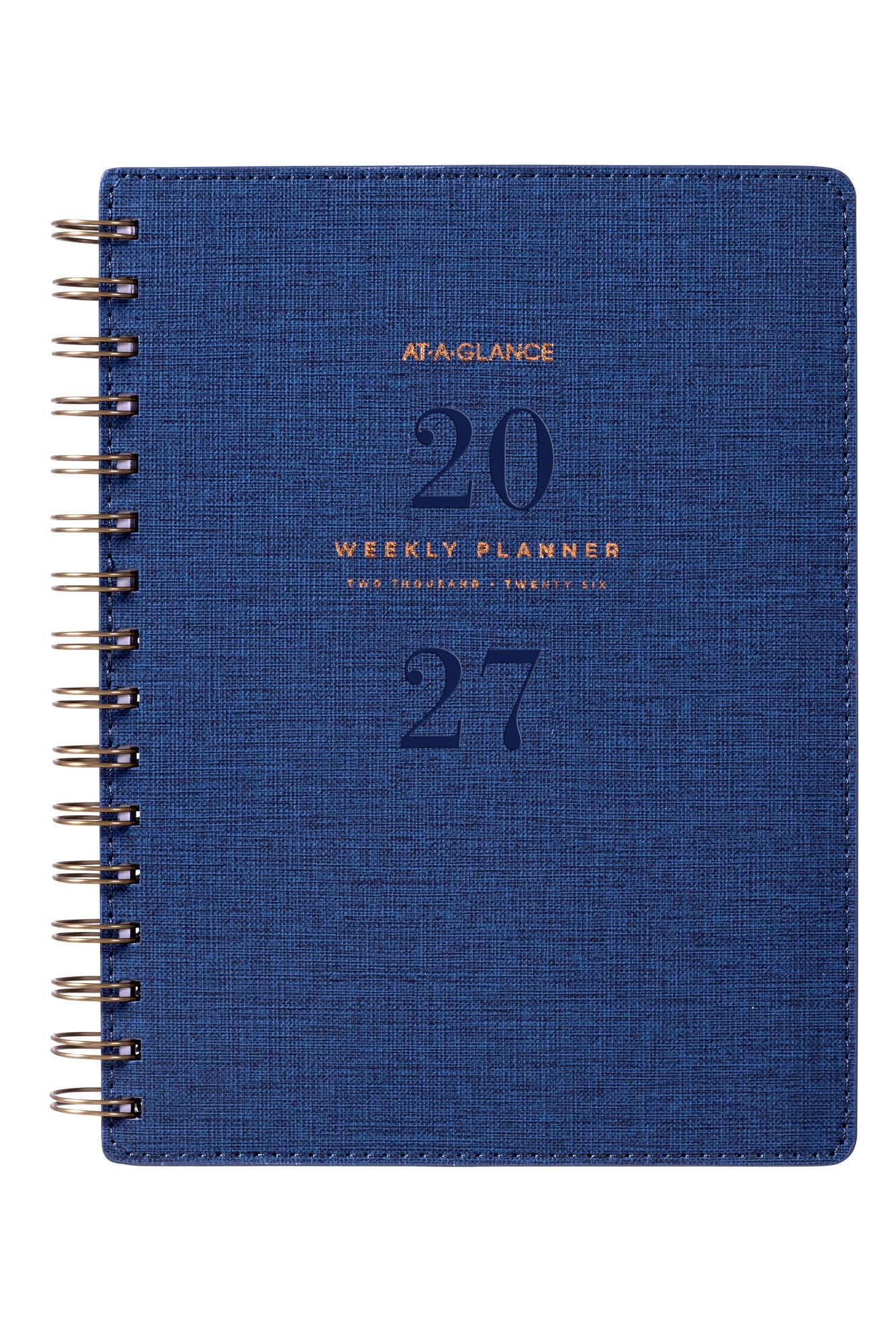 At-A-Glance Signature Diary 2027 A5 Week To View Navy shown front on, the navy cover, closed flat against a plain background.