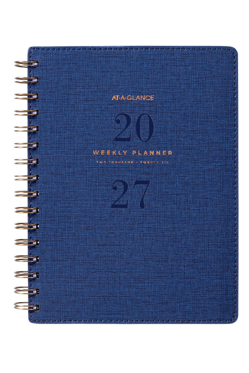 At-A-Glance Signature Diary 2027 A5 Week To View Navy shown front on, the navy cover, closed flat against a plain background.