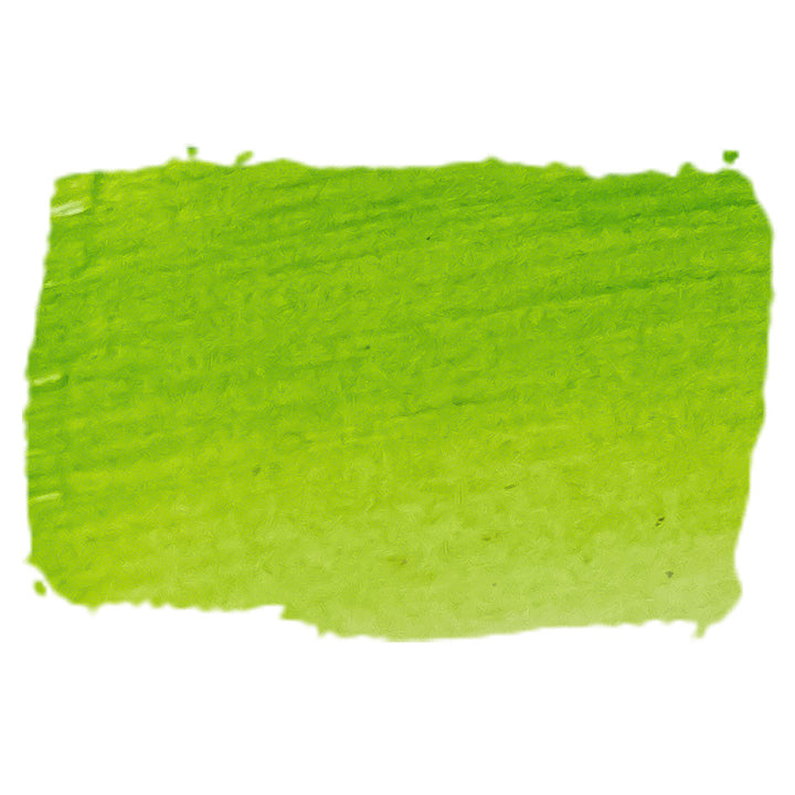 Brushed swatch of Chroma Atelier Sap Green acrylic ink on white, showing a bright yellow-green, close to lime where it is thin