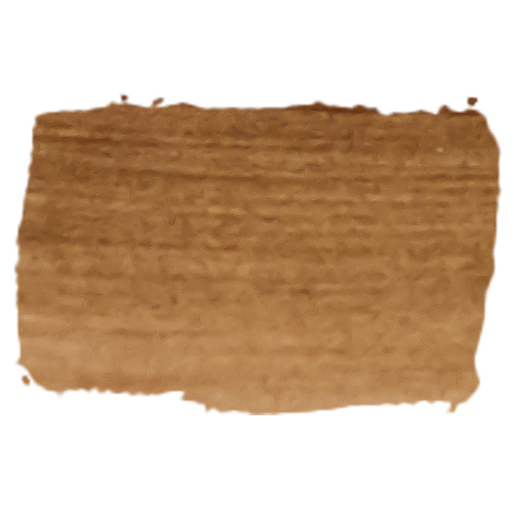 Brushed swatch of Chroma Atelier Sepia acrylic ink on white, showing a warm brown with visible streaks from the brush