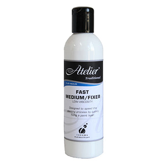 Chroma Atelier Traditional Fast Medium/Fixer Low-Viscosity 250ml white bottle with black flip-top cap and blue label band