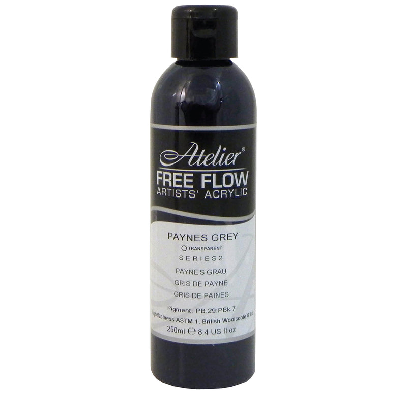 Chroma Atelier Free Flow Artists' Acrylic 250ml Paynes Grey: second copy of the bottle shot, 250ml bottle with Paynes Grey label