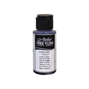 Chroma Atelier Free Flow Artists' Acrylic 60ml Paynes Grey: 60ml bottle with flip-top cap, black Atelier label naming Paynes Grey, Series 2
