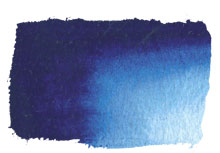 Chroma Atelier Free Flow Artists' Acrylic 60ml Phthalo Blue (Red Shade): wide brushed swatch of deep indigo navy opening into bright mid blue and pale sky blue