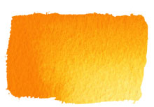 Chroma Atelier Free Flow Artists' Acrylic 60ml Arylamide Yellow Deep: wide brushed swatch of warm marigold orange-yellow lightening to soft apricot