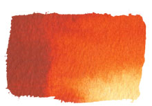 Chroma Atelier Free Flow Artists' Acrylic 60ml Red Gold: wide brushed swatch of rusty copper orange, brick-toned in mass and golden when thin