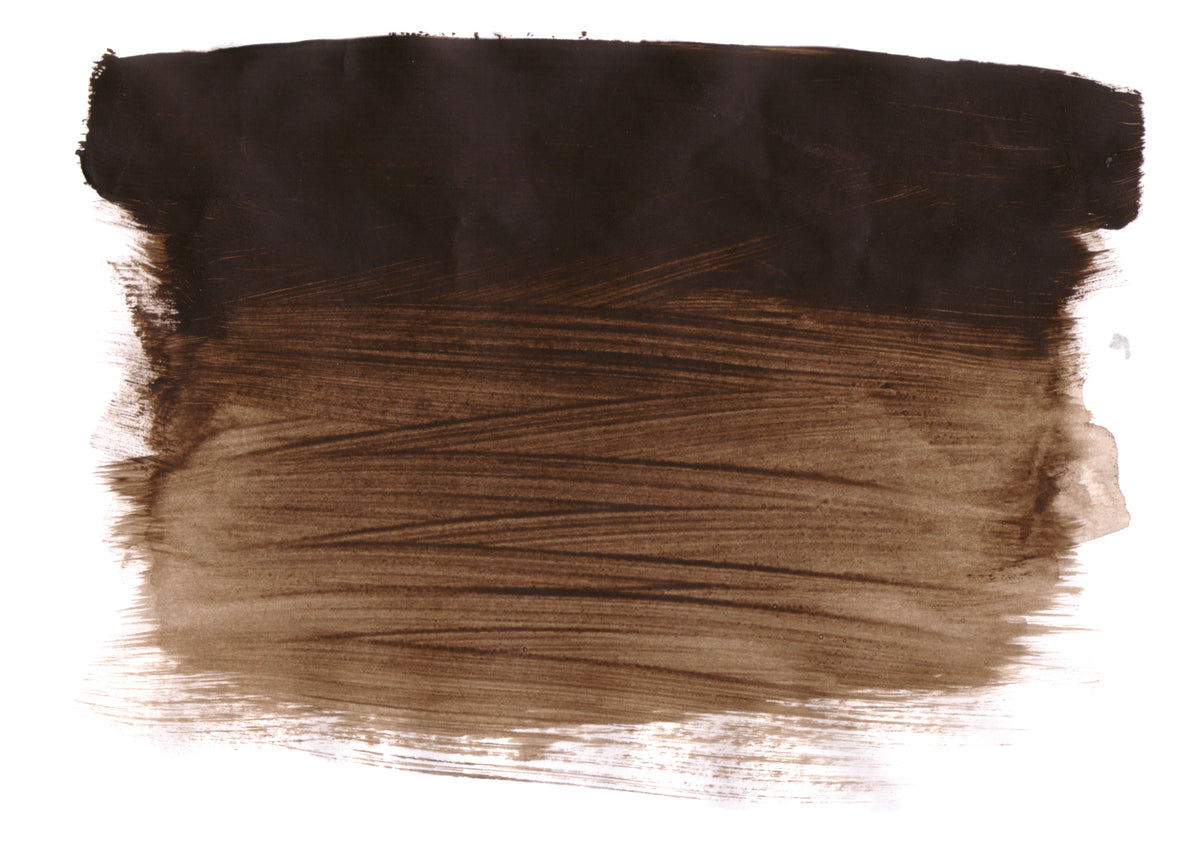 Chroma Atelier Interactive Acrylic Paint 250ml Burnt Umber: brushed swatch going from a rich dark earth brown to a golden tan brown at the thin edge