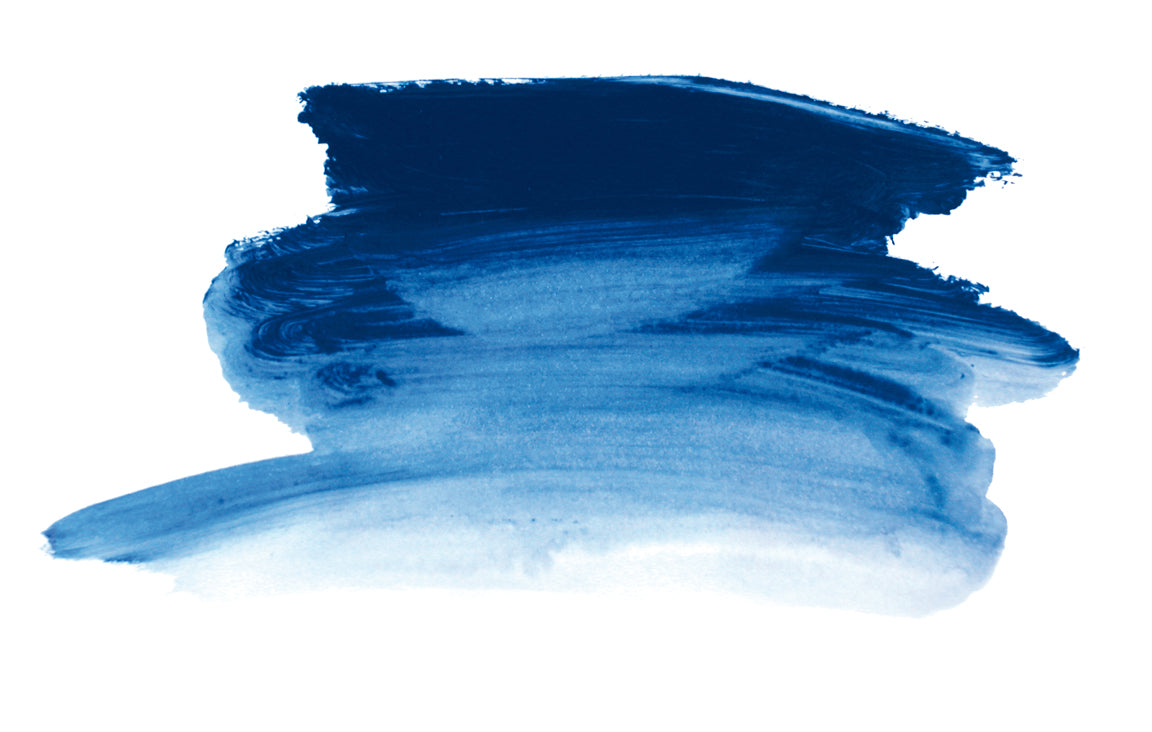 Chroma Atelier Interactive Acrylic Paint 250ml Prussian Blue Hue: brushed swatch going from a dark midnight blue to a bright mid blue fading to pale sky blue