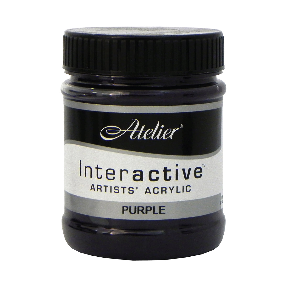 Chroma Atelier Interactive Acrylic Paint 250ml Purple: front view of the jar, label reading Interactive Artists' Acrylic PURPLE