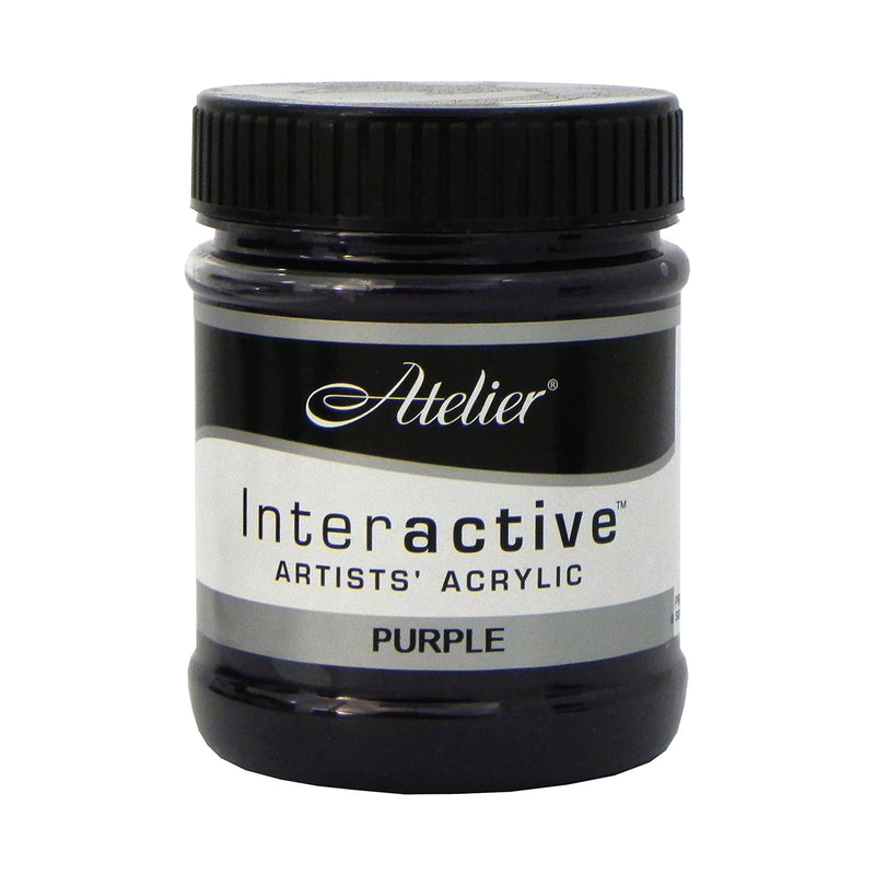 Chroma Atelier Interactive Acrylic Paint 250ml Purple: front view of the jar, label reading Interactive Artists' Acrylic PURPLE