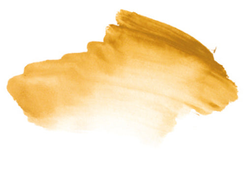 Chroma Atelier Interactive Acrylic Paint 250ml Yellow Ochre: brushed swatch going from a mellow mustard gold to a bright golden yellow