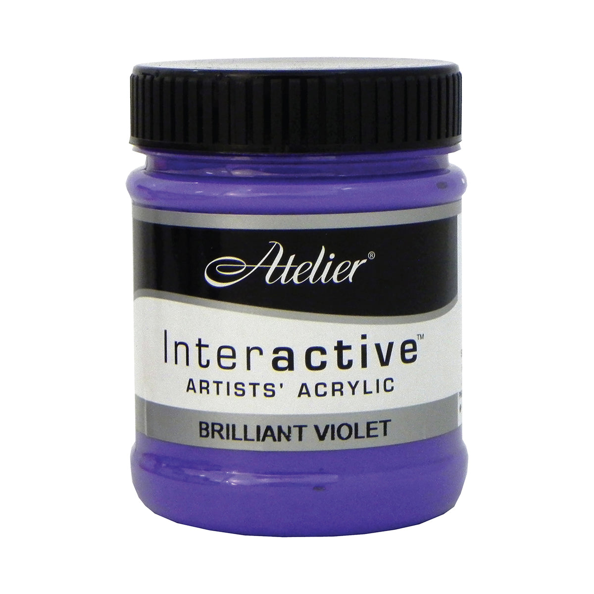 Chroma Atelier Interactive Acrylic Paint 250ml Brilliant Violet: front view of the jar, label reading Interactive Artists' Acrylic BRILLIANT VIOLET