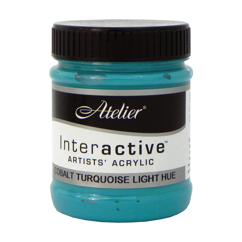 Chroma Atelier Interactive Acrylic Paint 250ml Cobalt Turquoise Light Hue: front view of the jar, label reading Interactive Artists' Acrylic COBALT TURQUOISE LIGHT HUE