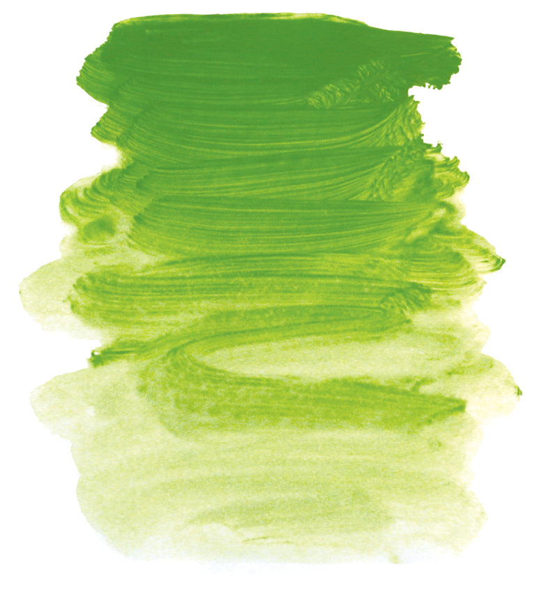 Chroma Atelier Interactive Acrylic Paint 250ml Permanent Green Light: brushed swatch going from a lively grass green to a vivid lime green