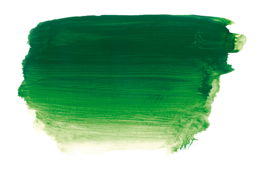 Chroma Atelier Interactive Acrylic Paint 250ml Permanent Sap Green: brushed swatch going from a full leafy green to a bright grass green