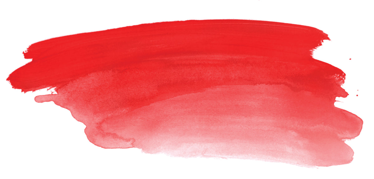 Brush-out swatch of Chroma Atelier Interactive Napthol Red Light acrylic paint showing a vivid red that softens to a pink wash