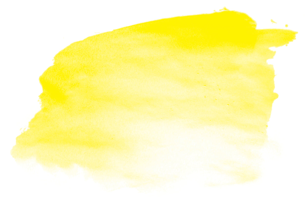 Brush-out swatch of Chroma Atelier Interactive Cadmium Yellow Light acrylic paint showing a pale lemon yellow brush-out that fades almost to white