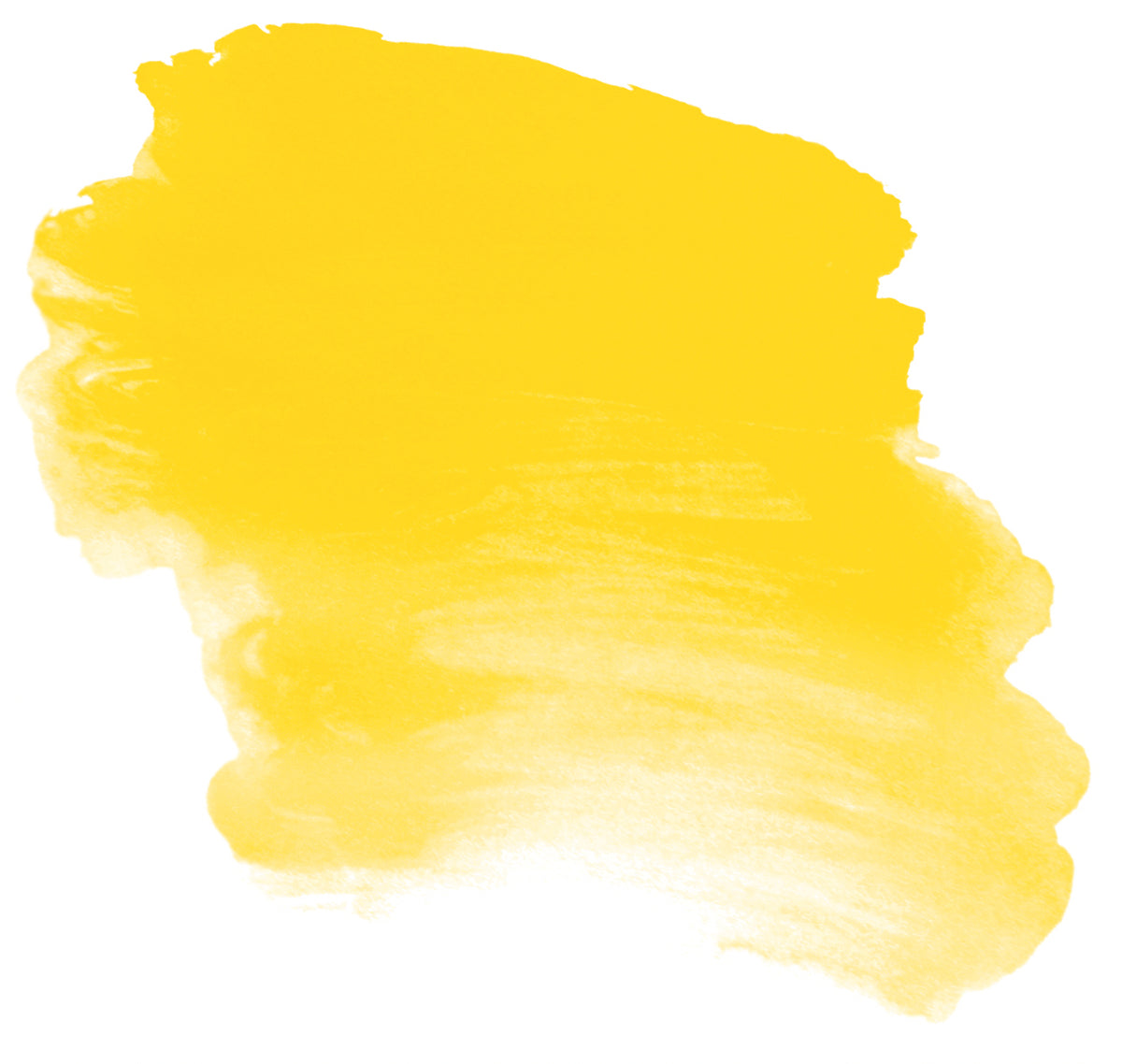 Brush-out swatch of Chroma Atelier Interactive Cadmium Yellow Medium acrylic paint showing a sunny yellow brush-out that thins to cream