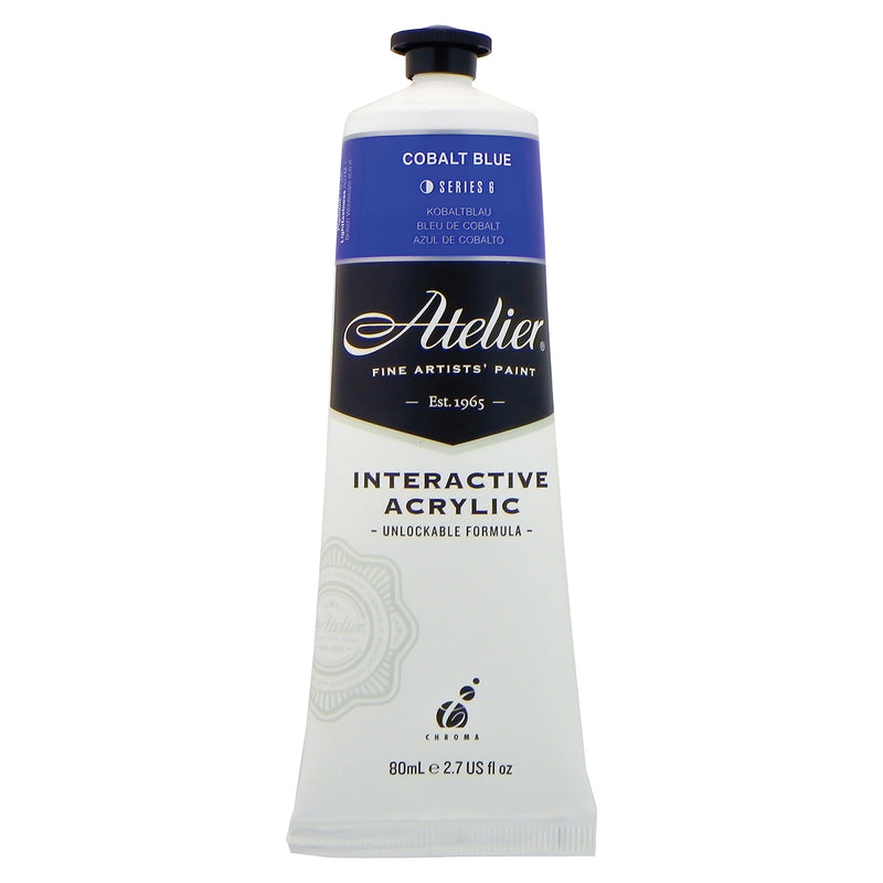 Chroma Atelier Interactive Acrylic Paint 80ml Cobalt Blue: front of the tube showing the ultramarine-like blue band, Series 6 and the Interactive Acrylic Unlockable Formula label