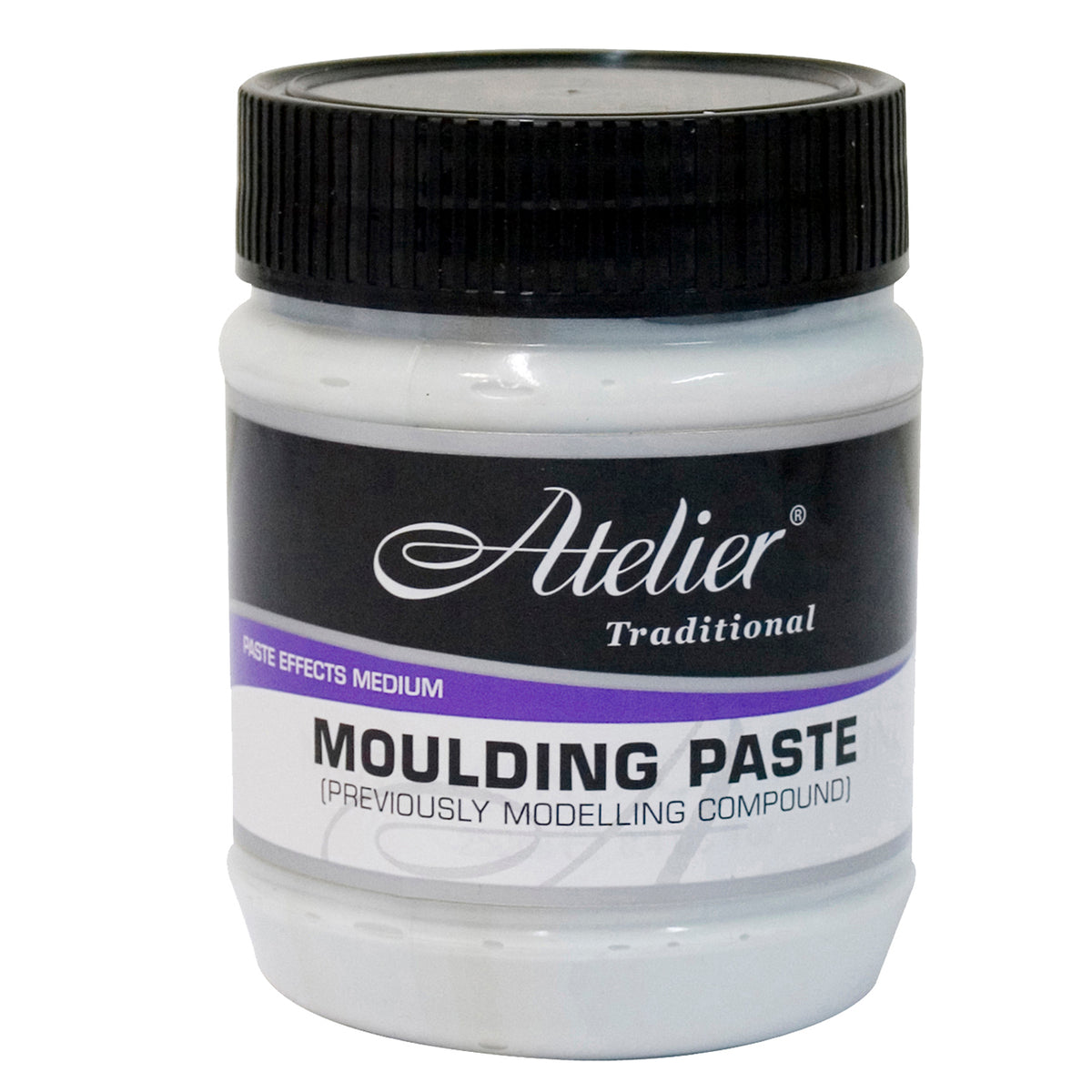 Chroma Atelier Traditional Moulding Paste 250ml jar with black screw lid and purple Paste Effects Medium label band