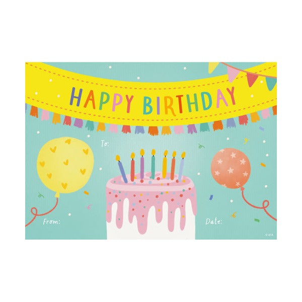 Australian Teaching Aids Happy Birthday Cake paper certificate, 210x148mm, pack of 35, 150gsm, printed in Australia