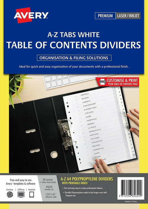 Avery A-Z Index Divider Tabs A4 White Polypropylene - image 1