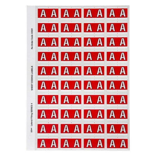 Avery Alphabetical A Side Tab Labels 44501 25x42mm 240 Pack | Starting letter for large-format A-Z colour-coded lateral filing